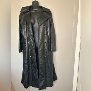 Women's Sz 14 Long Black Leather Trench Coat Gothic Steampunk Matrix